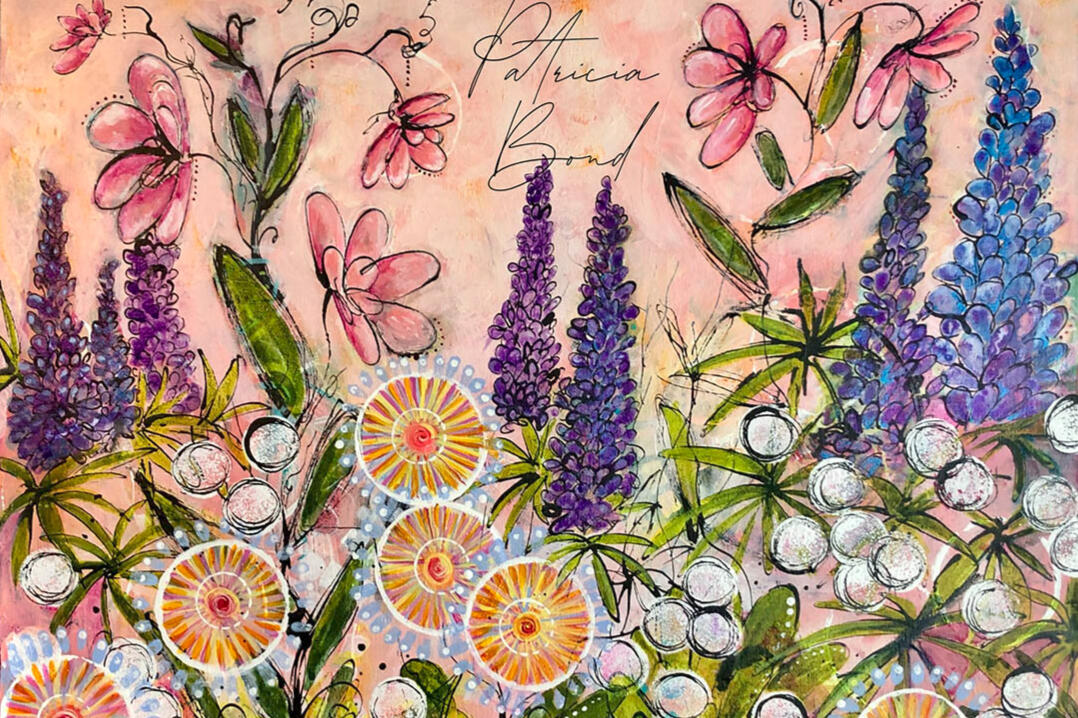 Springtime Whimsical Garden mixed media abstract whimsical garden on canvas